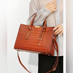 Crocodile Embossed Leather Handbag ( Brand New)